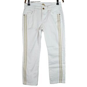 Tommy Bahama Pants Womens Size 0 White Denim Cropped Embroidery Stretch Casual